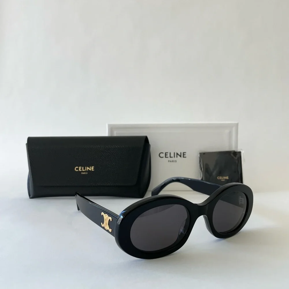 NWT CELINE Oval Triomphe Sunglasses, Black Acetate, 100% AUTHENTIC!! - Picture 7 of 10